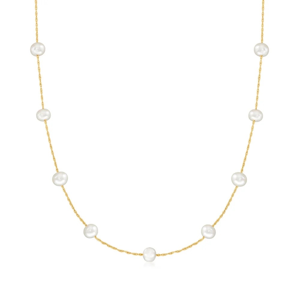 Ross Simons 14K Yellow Gold 5-5.5mm Cultured Pearl Station Necklace NWT